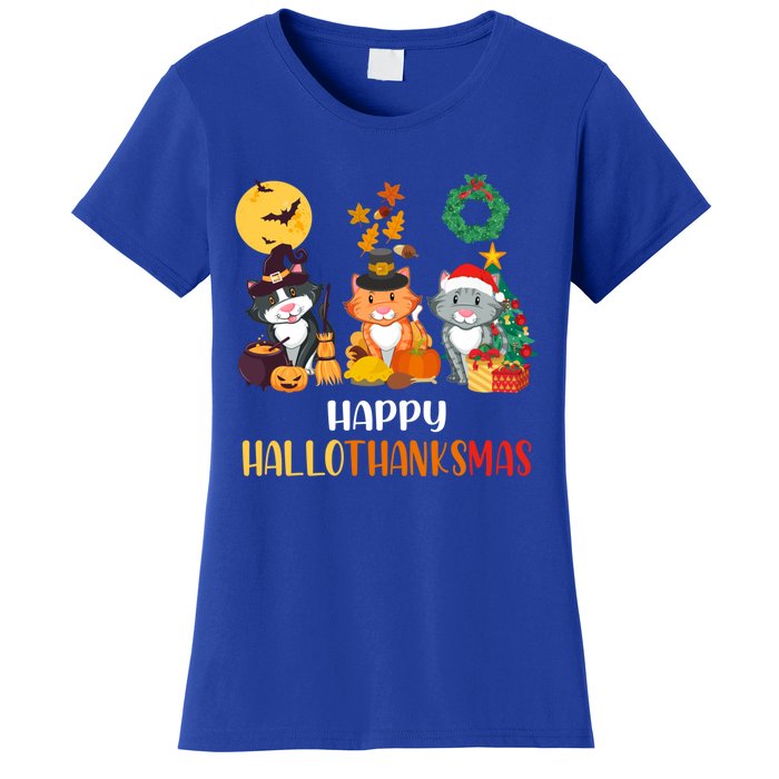 Cat Halloween Christmas Happy Hallothanksmas Thanksgiving Gift Women's T-Shirt