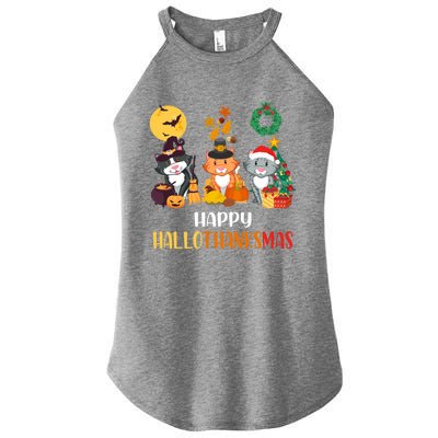 Cat Halloween Christmas Happy Hallothanksmas Thanksgiving Gift Women's Perfect Tri Rocker Tank