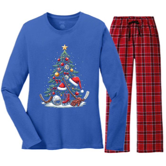 Christmas Hockey Cool Gift Women's Long Sleeve Flannel Pajama Set 