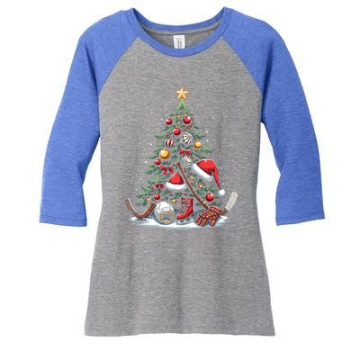 Christmas Hockey Cool Gift Women's Tri-Blend 3/4-Sleeve Raglan Shirt