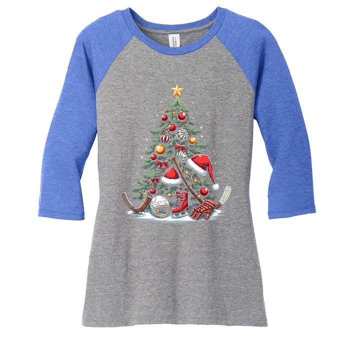 Christmas Hockey Cool Gift Women's Tri-Blend 3/4-Sleeve Raglan Shirt