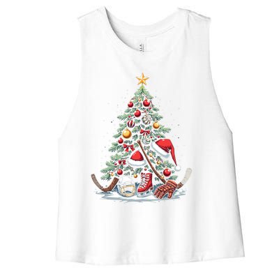 Christmas Hockey Cool Gift Women's Racerback Cropped Tank