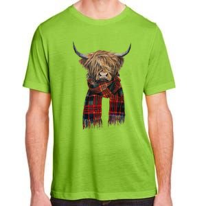 Cute Highland Cow Wearing Buffalo Plaid Scarf Farming Farmer  Adult ChromaSoft Performance T-Shirt