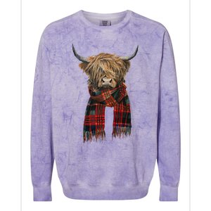 Cute Highland Cow Wearing Buffalo Plaid Scarf Farming Farmer  Colorblast Crewneck Sweatshirt