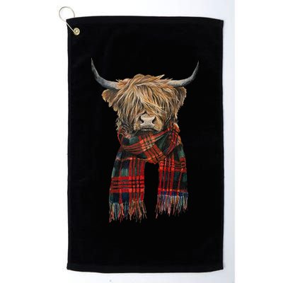 Cute Highland Cow Wearing Buffalo Plaid Scarf Farming Farmer  Golf Towel