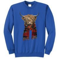 Cute Highland Cow Wearing Buffalo Plaid Scarf Farming Farmer  Sweatshirt