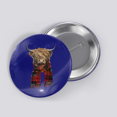 Cute Highland Cow Wearing Buffalo Plaid Scarf Farming Farmer  Button