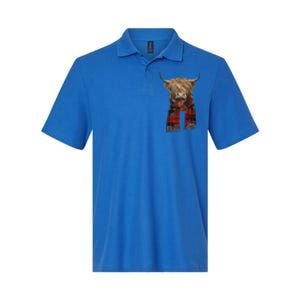 Cute Highland Cow Wearing Buffalo Plaid Scarf Farming Farmer  Softstyle Adult Sport Polo