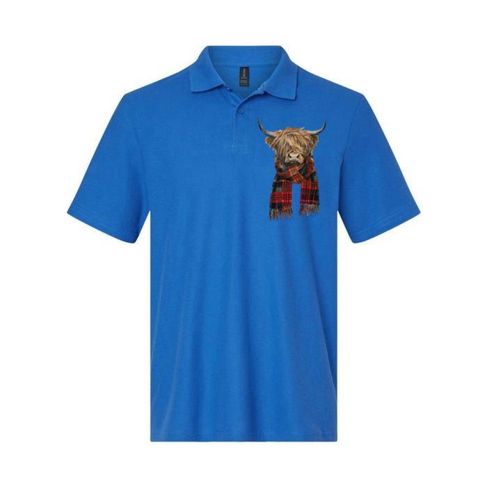 Cute Highland Cow Wearing Buffalo Plaid Scarf Farming Farmer  Softstyle Adult Sport Polo