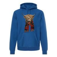 Cute Highland Cow Wearing Buffalo Plaid Scarf Farming Farmer  Premium Hoodie