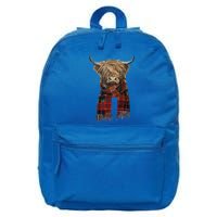 Cute Highland Cow Wearing Buffalo Plaid Scarf Farming Farmer  16 in Basic Backpack