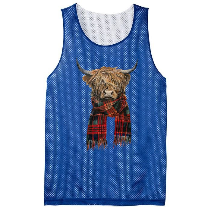 Cute Highland Cow Wearing Buffalo Plaid Scarf Farming Farmer  Mesh Reversible Basketball Jersey Tank