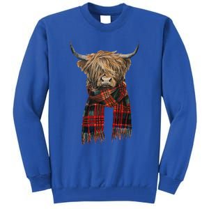 Cute Highland Cow Wearing Buffalo Plaid Scarf Farming Farmer  Tall Sweatshirt