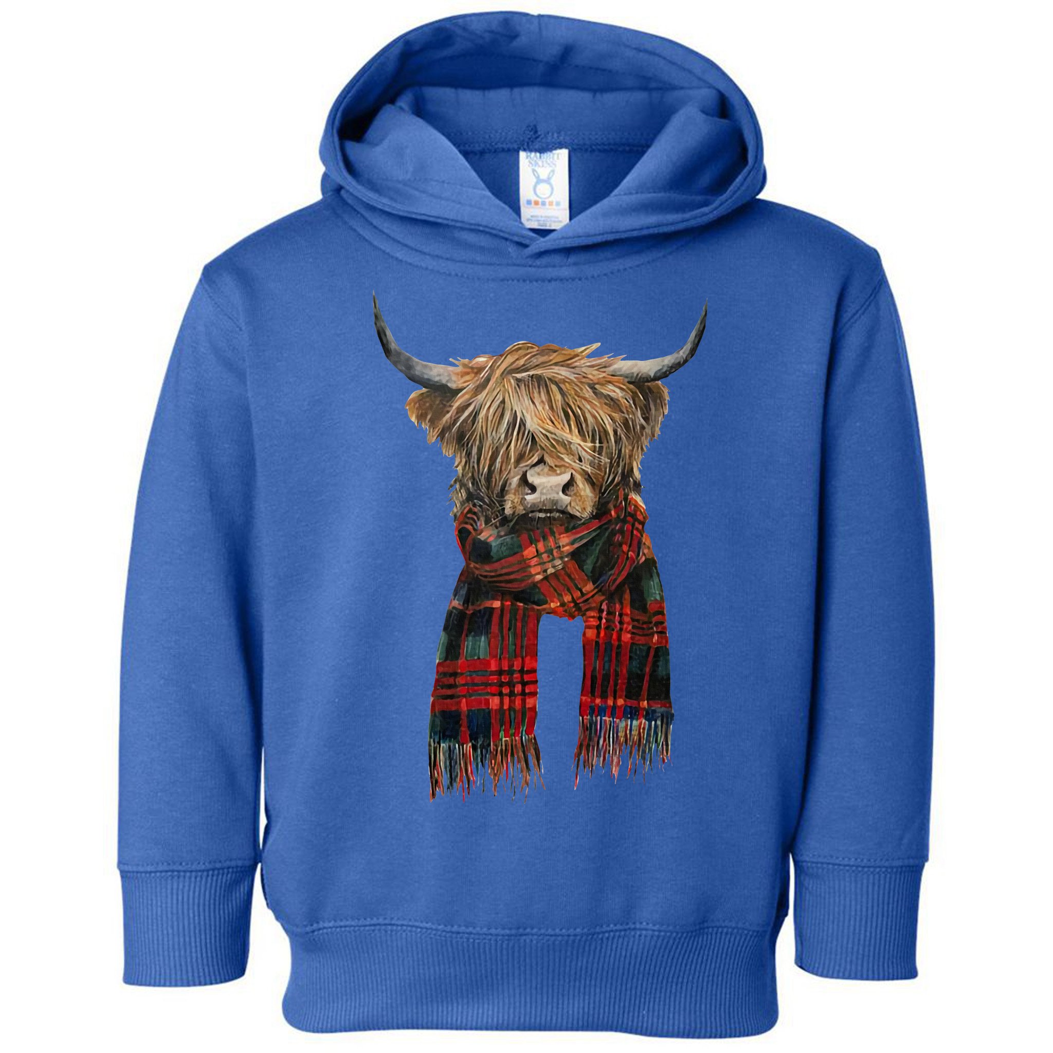 Cute Highland Cow Wearing Buffalo Plaid Scarf Farming Farmer  Toddler Hoodie