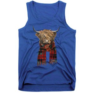 Cute Highland Cow Wearing Buffalo Plaid Scarf Farming Farmer  Tank Top