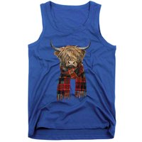 Cute Highland Cow Wearing Buffalo Plaid Scarf Farming Farmer  Tank Top