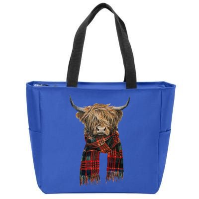 Cute Highland Cow Wearing Buffalo Plaid Scarf Farming Farmer  Zip Tote Bag