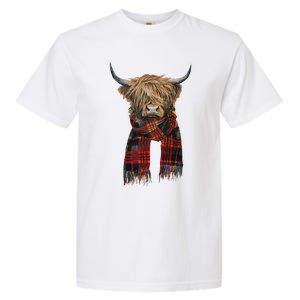 Cute Highland Cow Wearing Buffalo Plaid Scarf Farming Farmer  Garment-Dyed Heavyweight T-Shirt