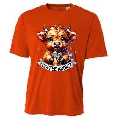 Cute Highland Cow Coffee Addict Gift Cooling Performance Crew T-Shirt