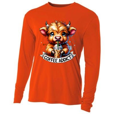 Cute Highland Cow Coffee Addict Gift Cooling Performance Long Sleeve Crew