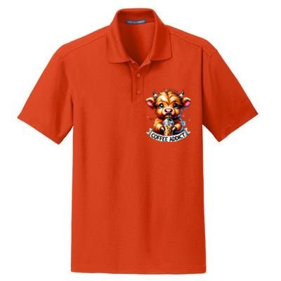 Cute Highland Cow Coffee Addict Gift Dry Zone Grid Polo