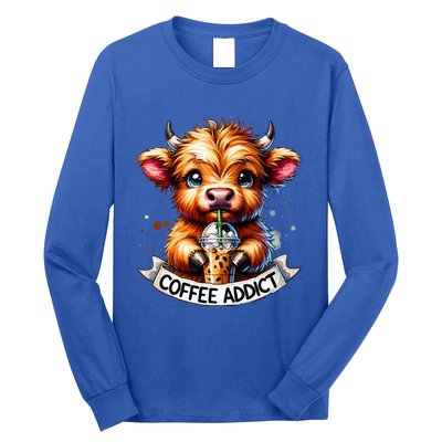 Cute Highland Cow Coffee Addict Gift Long Sleeve Shirt