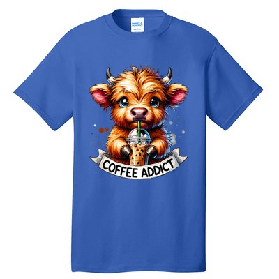 Cute Highland Cow Coffee Addict Gift Tall T-Shirt