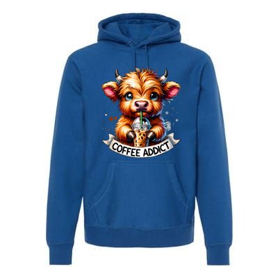 Cute Highland Cow Coffee Addict Gift Premium Hoodie