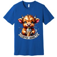 Cute Highland Cow Coffee Addict Gift Premium T-Shirt