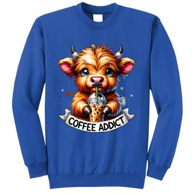 Cute Highland Cow Coffee Addict Gift Tall Sweatshirt