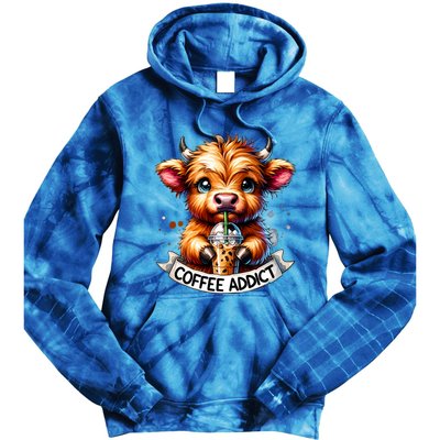 Cute Highland Cow Coffee Addict Gift Tie Dye Hoodie