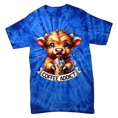 Cute Highland Cow Coffee Addict Gift Tie-Dye T-Shirt