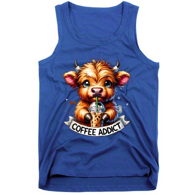 Cute Highland Cow Coffee Addict Gift Tank Top