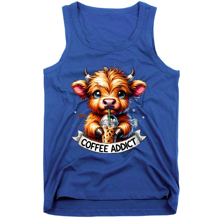 Cute Highland Cow Coffee Addict Gift Tank Top