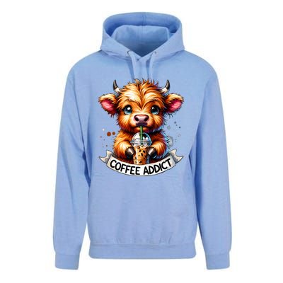 Cute Highland Cow Coffee Addict Gift Unisex Surf Hoodie