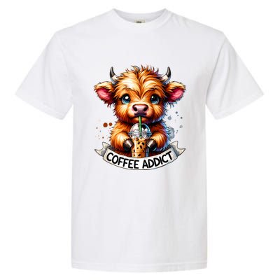 Cute Highland Cow Coffee Addict Gift Garment-Dyed Heavyweight T-Shirt