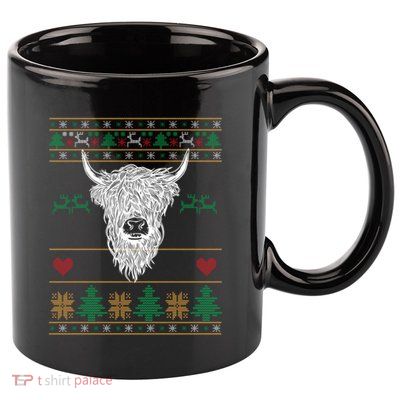 Cool Highland Cow Ugly Christmas Sweater Funny Animal Lover Meaningful Gift 11oz C Handle Ceramic Mug