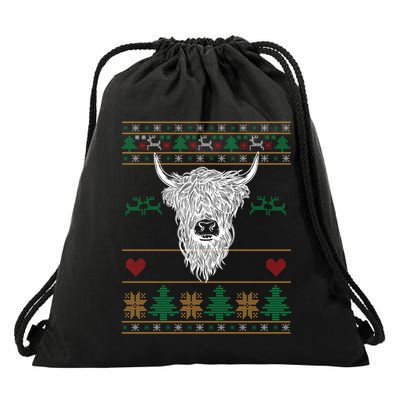 Cool Highland Cow Ugly Christmas Sweater Funny Animal Lover Meaningful Gift Drawstring Bag