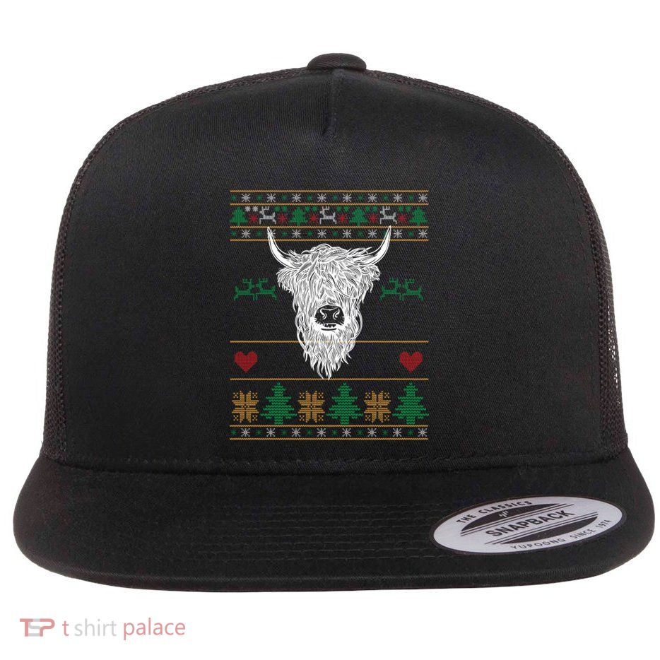 Cool Highland Cow Ugly Christmas Sweater Funny Animal Lover Meaningful Gift Flatbill Hat