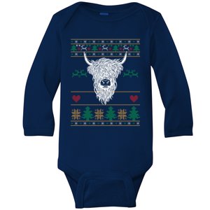 Cool Highland Cow Ugly Christmas Sweater Funny Animal Lover Meaningful Gift Baby Long Sleeve Bodysuit