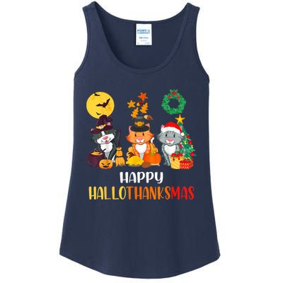 Cat Halloween Christmas Happy Hallothanksmas Thanksgiving Ladies Essential Tank