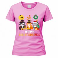 Cat Halloween Christmas Happy Hallothanksmas Thanksgiving Women's T-Shirt