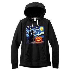 Cat Halloween Cat Lovers Starry Night Cat Van Gogh Women's Fleece Hoodie