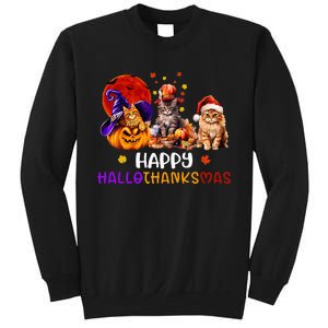 Cat Halloween Christmas Happy Hallothanksmas Thanksgiving Sweatshirt