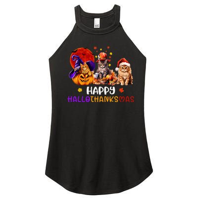 Cat Halloween Christmas Happy Hallothanksmas Thanksgiving Women’s Perfect Tri Rocker Tank