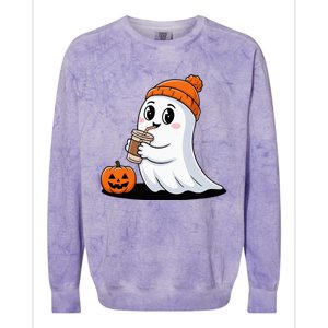 Cute Halloween Coffee Ghost Pumpkin Fall Vibes Colorblast Crewneck Sweatshirt