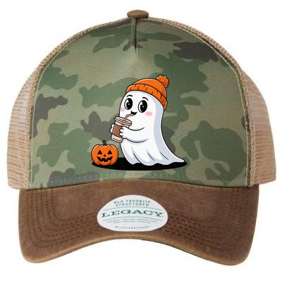 Cute Halloween Coffee Ghost Pumpkin Fall Vibes Legacy Tie Dye Trucker Hat