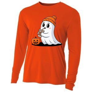 Cute Halloween Coffee Ghost Pumpkin Fall Vibes Cooling Performance Long Sleeve Crew