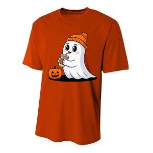 Cute Halloween Coffee Ghost Pumpkin Fall Vibes Performance Sprint T-Shirt