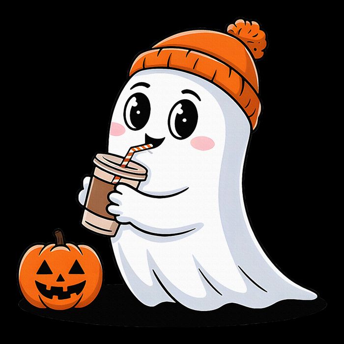 Cute Halloween Coffee Ghost Pumpkin Fall Vibes Flexfit Unipanel Trucker Cap